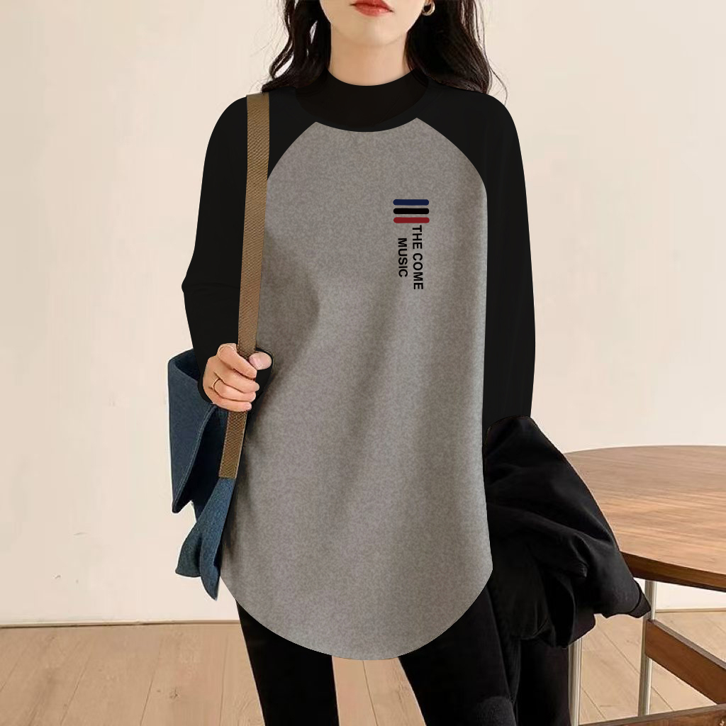 半高领德绒保暖打底衫长袖t恤女中长款加厚秋冬新款撞色内搭上衣