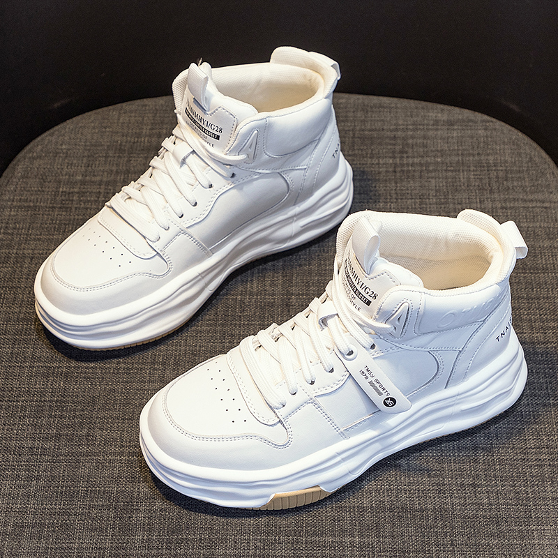 真皮高帮鞋女2023爆款秋冬新款加绒小白鞋溶解厚底板鞋休闲运动鞋
