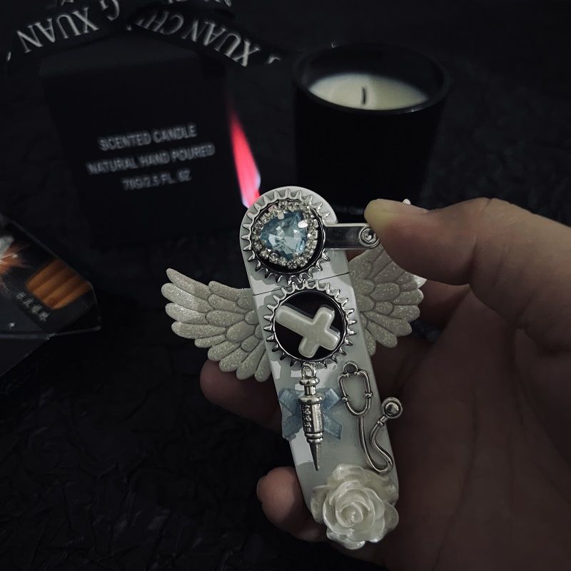 【酷鼠】地雷系天使之翼纯白齿轮打火机圣洁感送礼粉色火