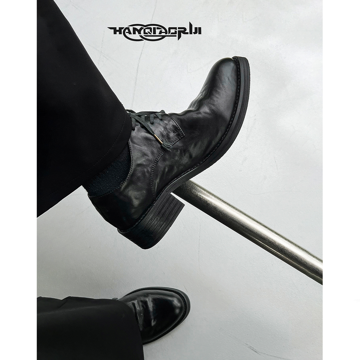 韩桥日记[未来系列]小众雅痞褶皱感头层牛皮尖头皮鞋男德比鞋女潮