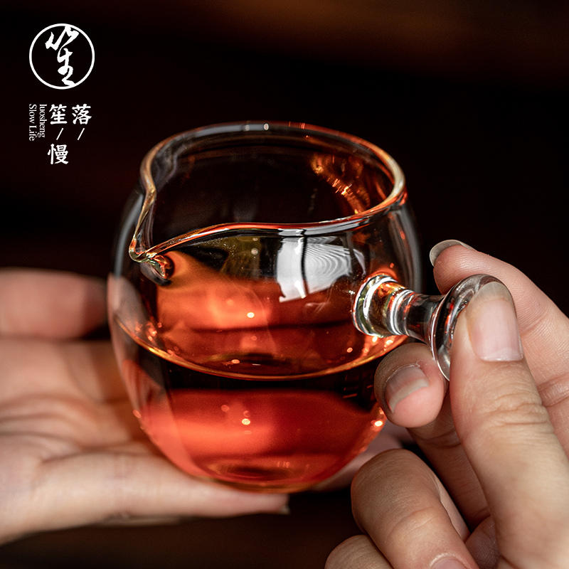 落笙玻璃公道杯高档带侧把分茶器新款大号泡茶专用茶海功夫茶具器