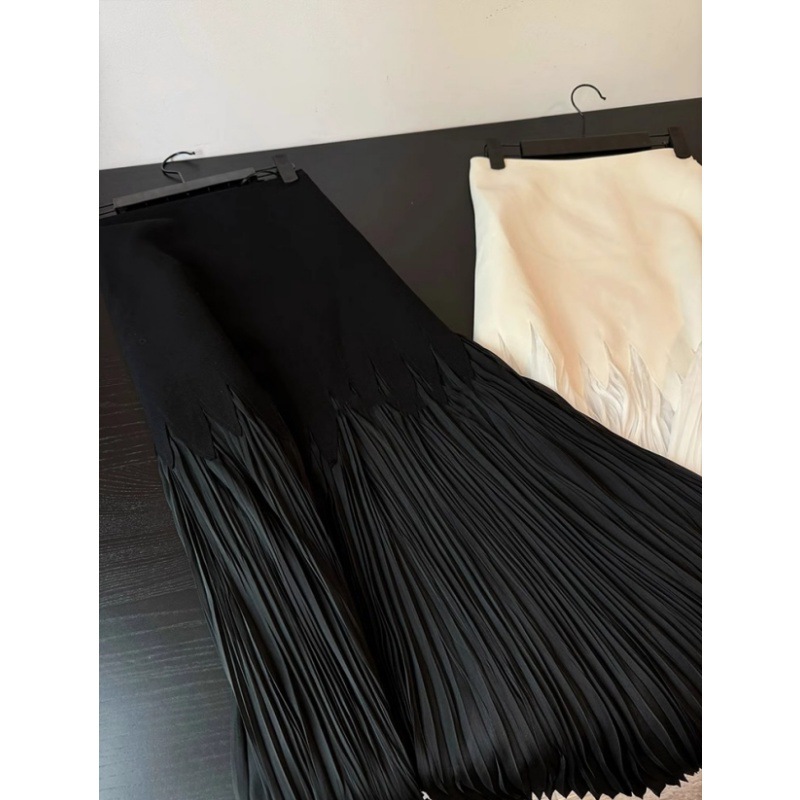 设计感褶皱百褶裙女新款夏季网纱大摆裙白色半身裙小个子半裙