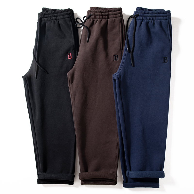 加绒卫裤男冬季新款加厚保暖休闲长裤简约百搭宽松休闲直筒运动裤
