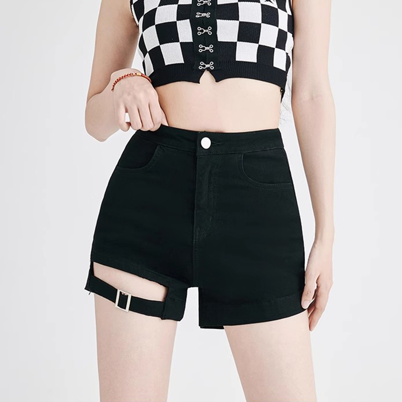 黑色高腰牛仔短裤女夏季2025新款爆款a字紧身小个子辣妹外穿热裤