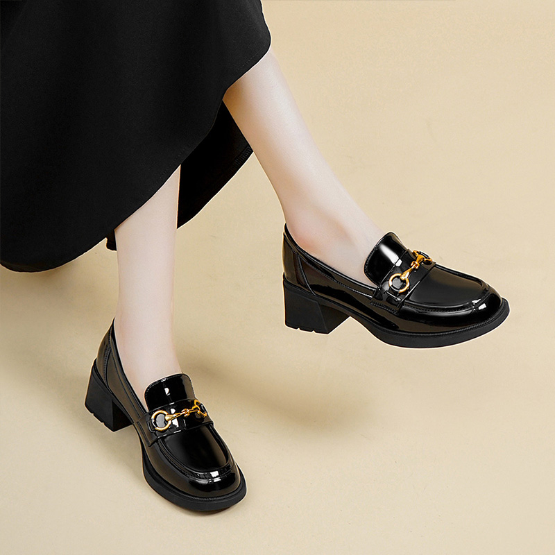 欧米诗12264粗跟乐福鞋舒适软底真皮女鞋春秋英伦风复古