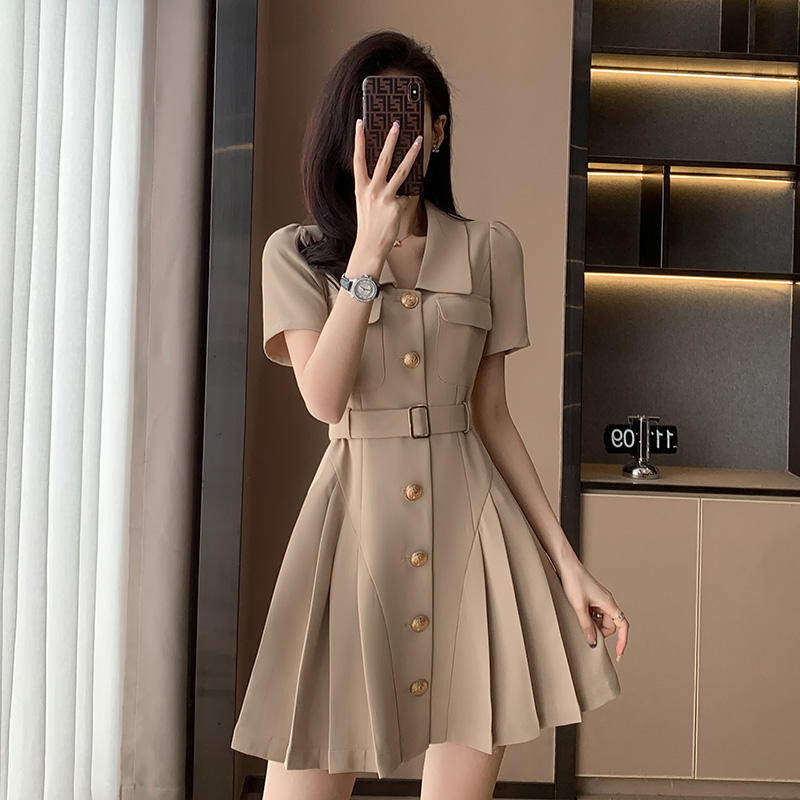 2024夏季新款法式气质轻熟风收腰显瘦高级设计感小众西装连衣裙女