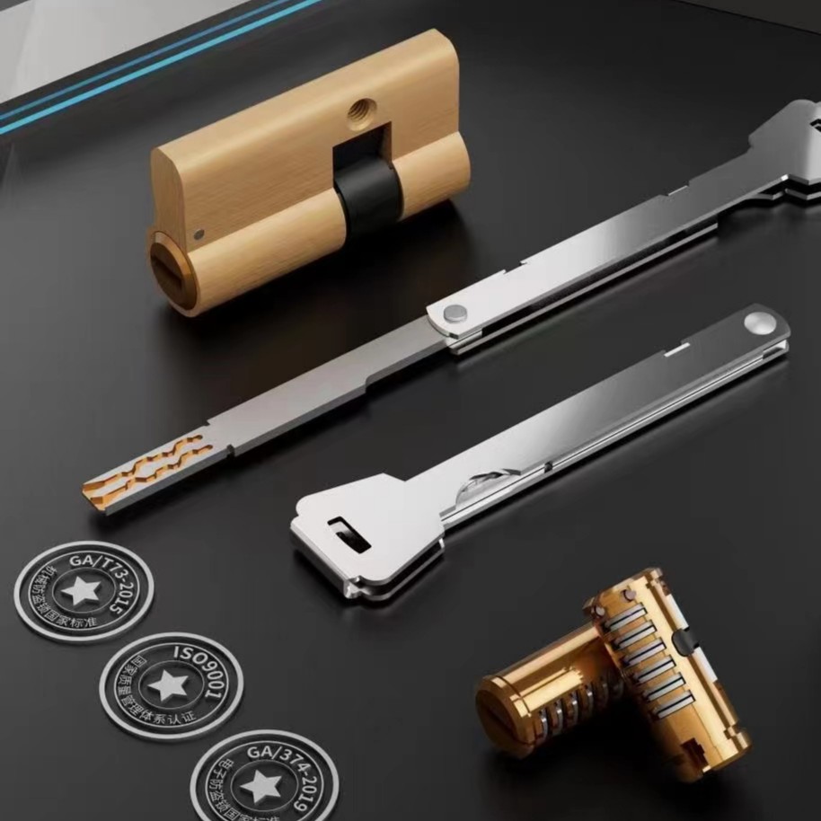 指纹锁全自动半自动专用锁芯全铜不锈钢钥匙13齿王力全自动锁芯