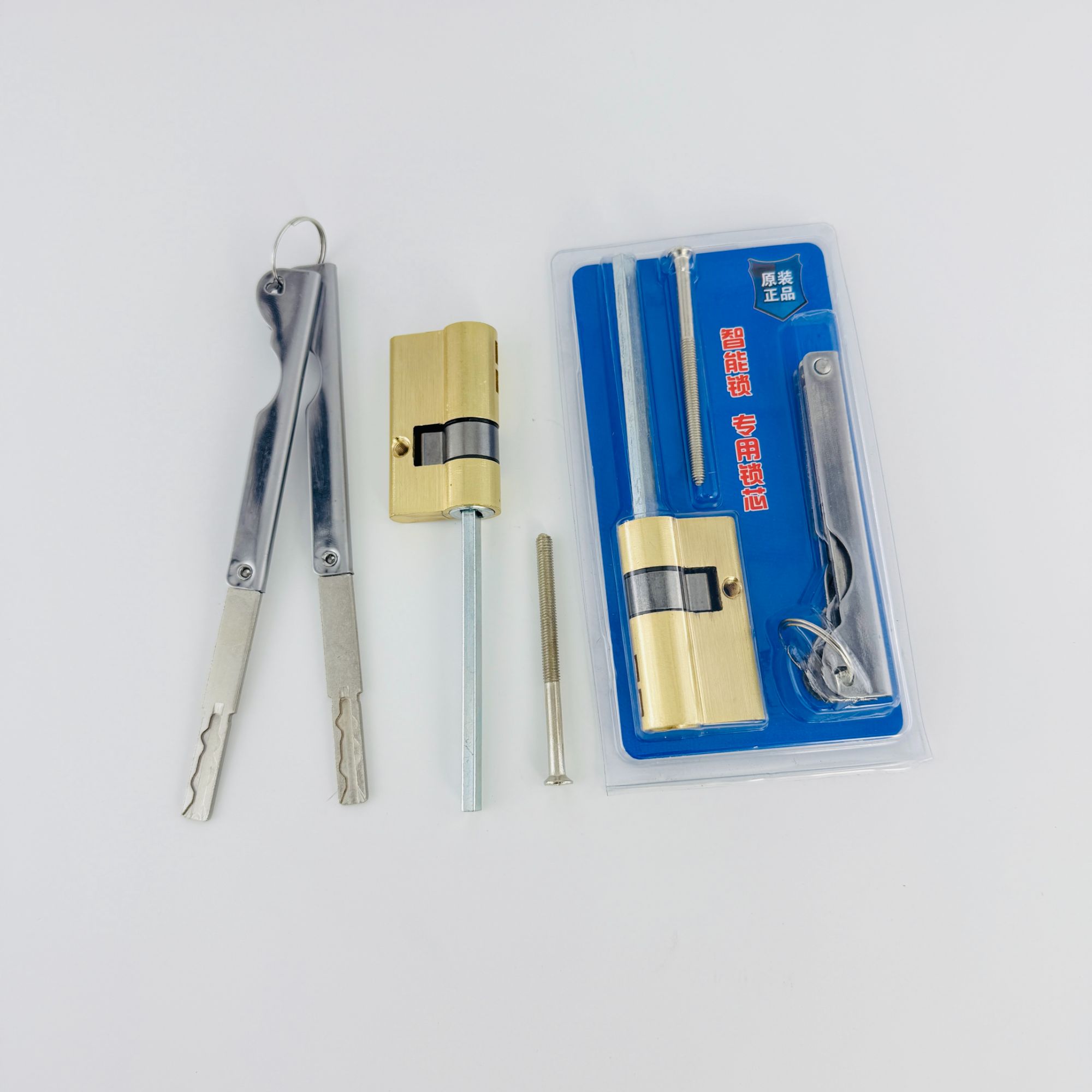 精装塑封-全自动指纹锁专用锁芯（铁壳铜芯-不锈铁钥匙）精装版