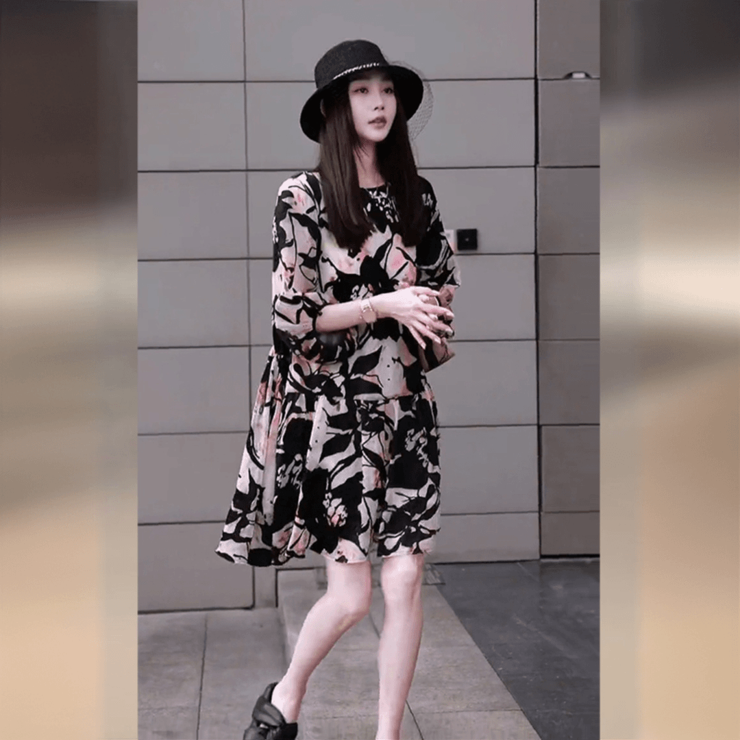 法式轻奢高级感印花连衣裙2025夏季新款简约精致时尚大码气质女