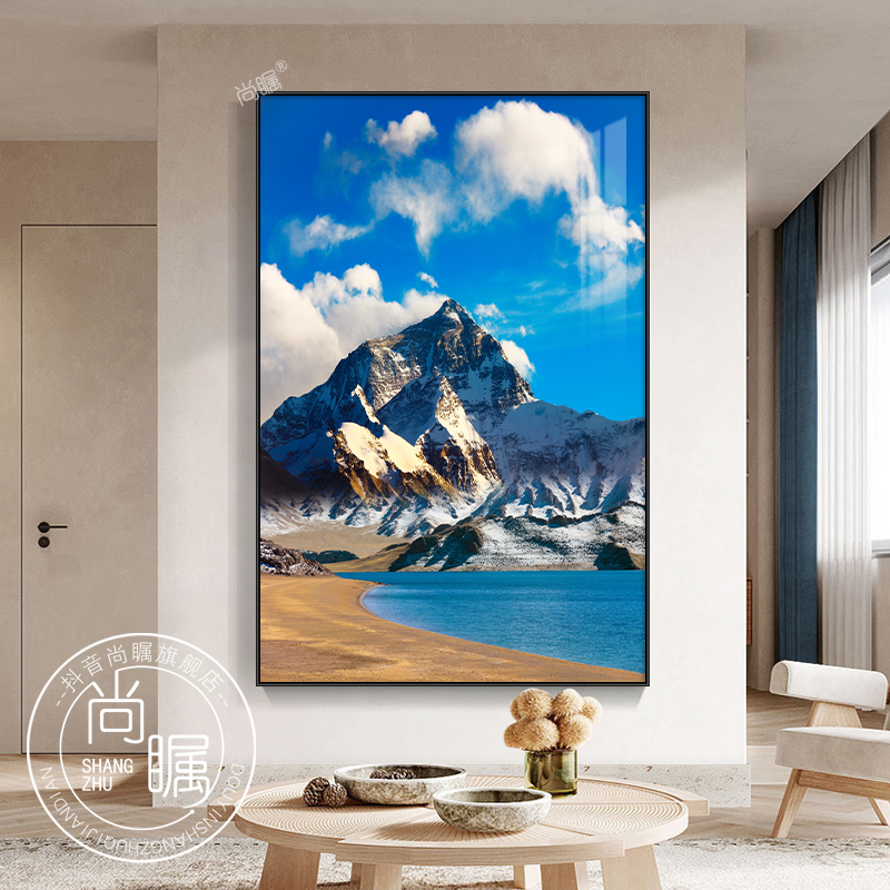 玄关装饰画轻奢客厅入户进门走廊过道墙壁挂画珠峰贡嘎雪山风景画