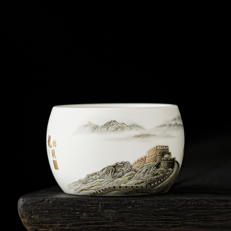 煌山李悌通大师羊脂玉瓷主人杯茶杯家用高端茶盏文创国潮品茗杯