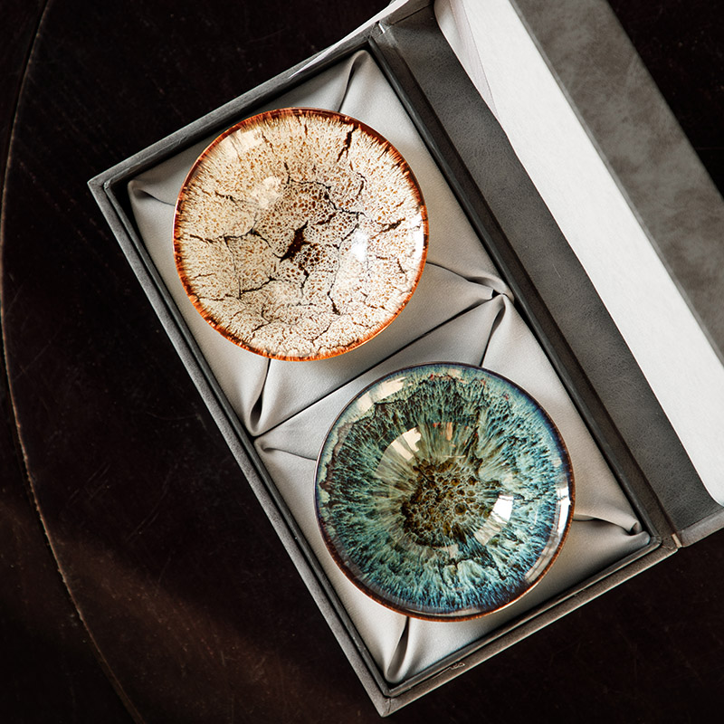 煌山创意敦煌窑变建盏对杯套装家用高端功夫茶主人杯个人礼盒盏杯