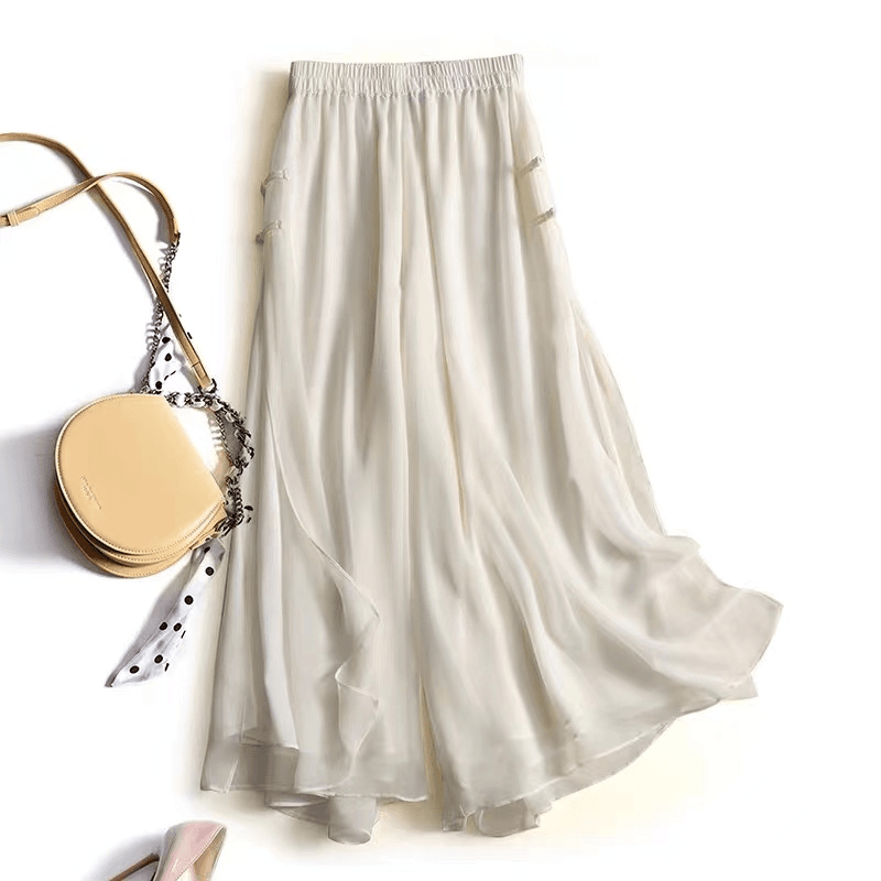 新中式国风裙裤女夏季2025新款爆款垂感宽松九分裤雪纺阔腿裤