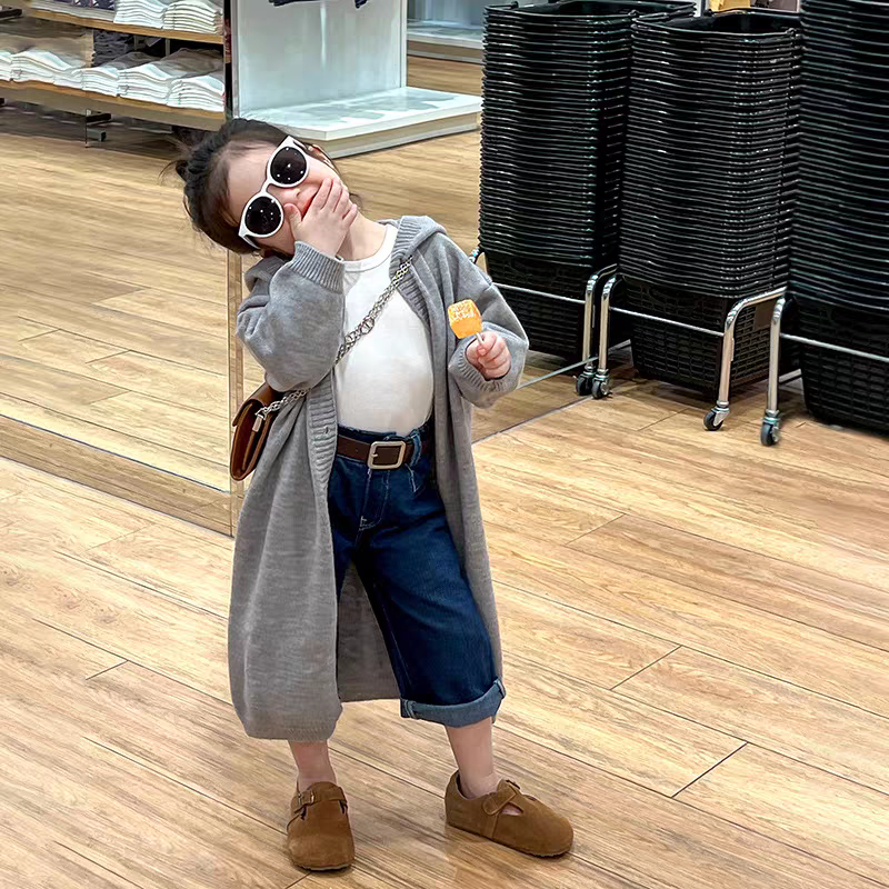 女童毛衣外套长款秋冬小女孩针织衫童装女宝洋气开衫秋装儿童毛衫