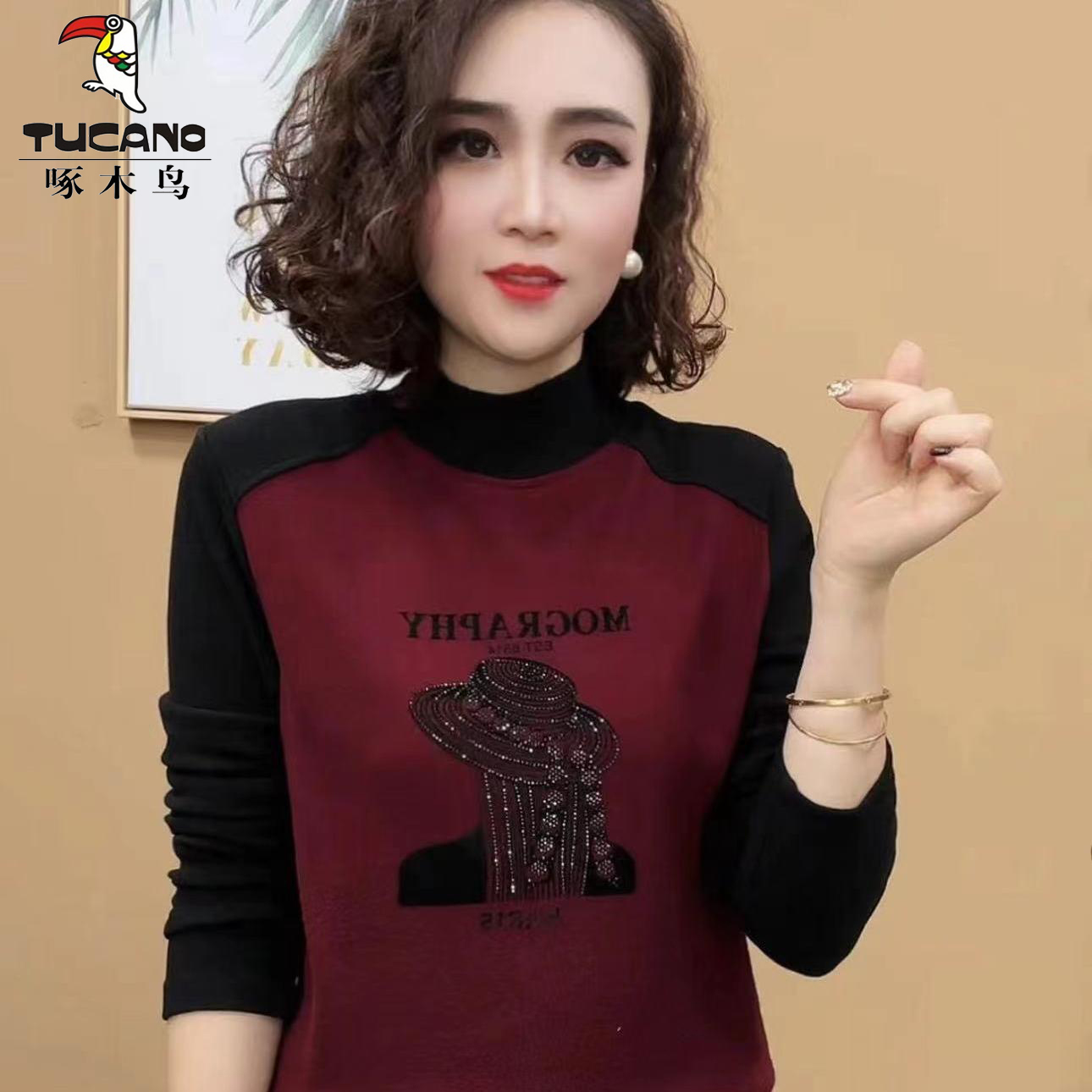 啄木鸟正品高端2024年新款百搭妈妈装显瘦减龄卫衣洋气显瘦上衣女