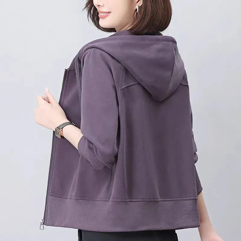 开衫卫衣女2024新款春秋爆款时尚洋气妈妈短款连帽休闲拉链外套潮