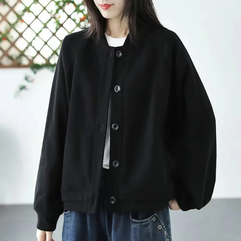 2024春秋宽松长袖短款短外套女百搭休闲卫衣夹克针织开衫上衣