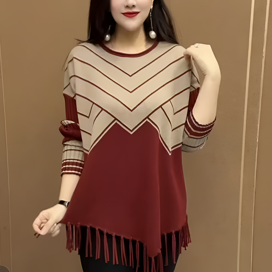 冬季加厚款保暖百搭针织衫2025新款宽松显瘦时尚流苏拼接打底衫女