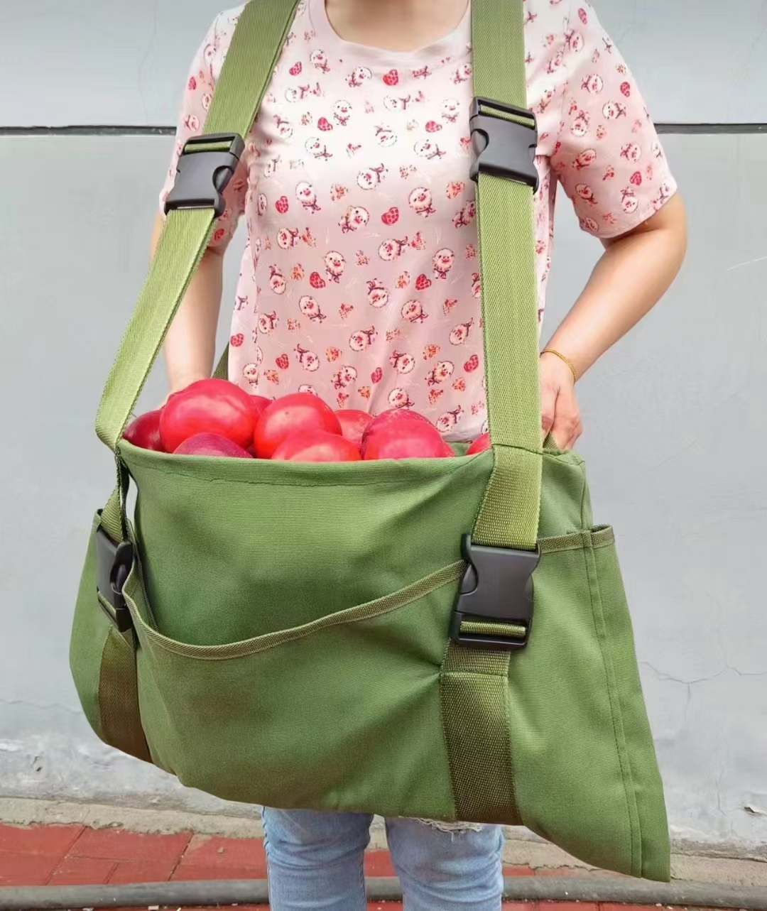 新款全新升级果园采摘包帆布双肩包加厚可折叠自带钢圈大撑口款