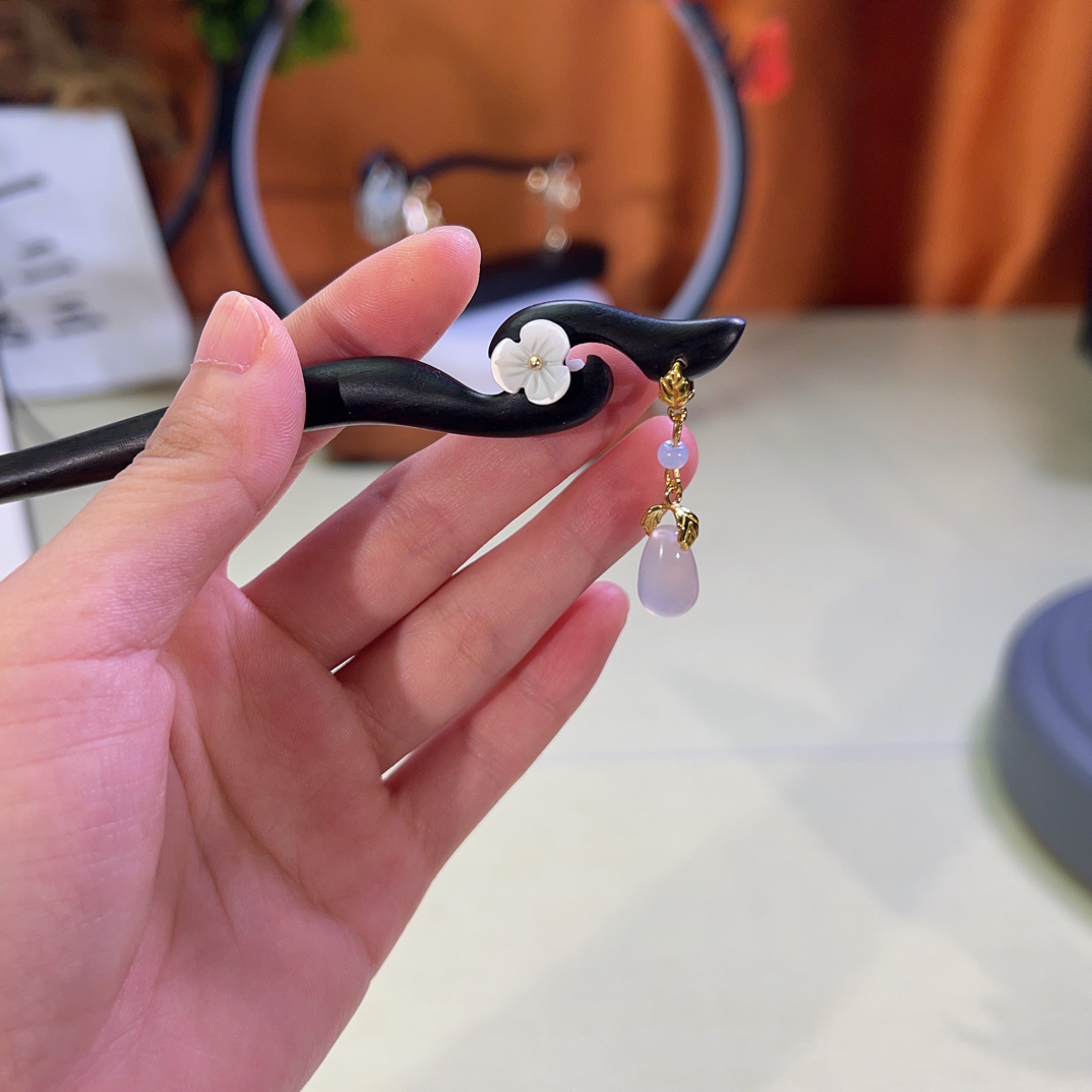 15厘米黑檀木发簪双面日常新中式百搭简约精致手工