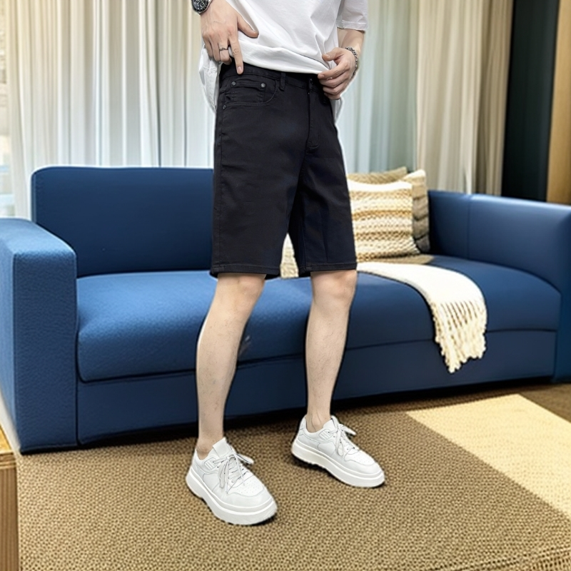 [防褪色]夏季男士薄款黑色净版牛仔短裤（7229）