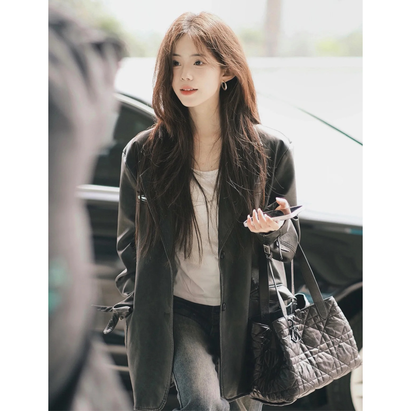 黑色皮衣外套女2024年新款高级感短款夹克今年流行小个子复古机车