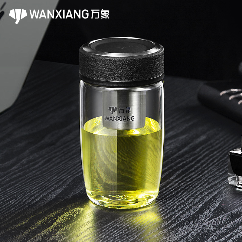 万象单层玻璃杯高档鹅蛋杯办公泡茶水杯便携带盖耐热喝水杯大容量