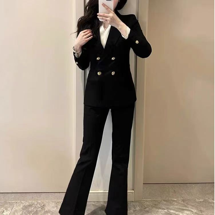 时尚韩版洋气修身显瘦高端正装面试西服上衣女神范微喇裤西装套装