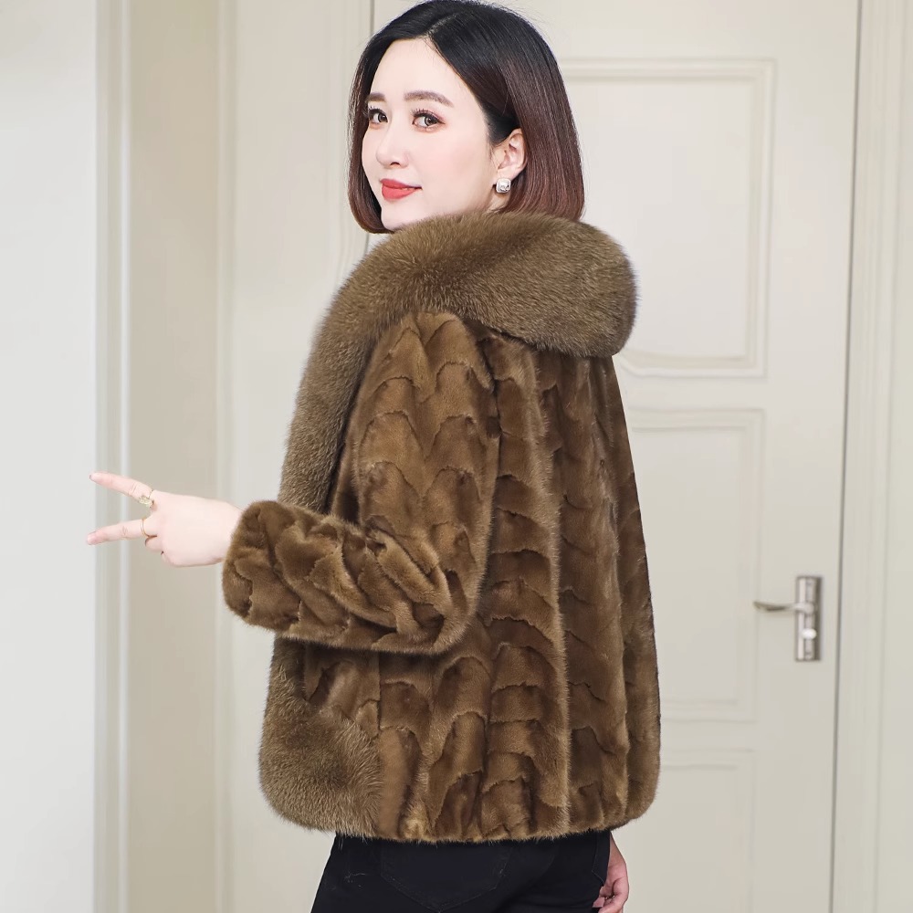 冬海宁貂皮大衣女妈妈款真貂水貂拼貂狐狸毛领中老年女款皮草外套