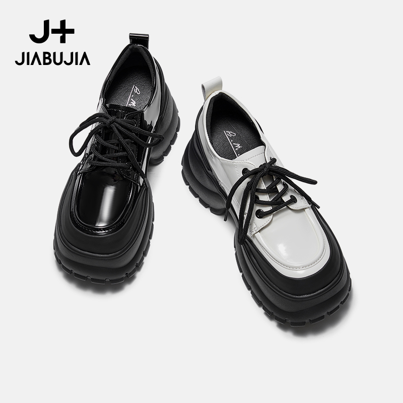 【贾不假】小皮鞋女2025新款黑色百搭单鞋厚底乐福鞋