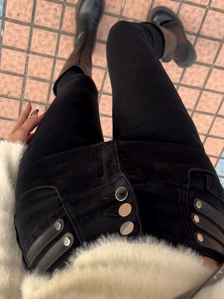 2025年秋冬修身显瘦小个子九分铅笔裤黑色高腰弹力小脚牛仔裤子女