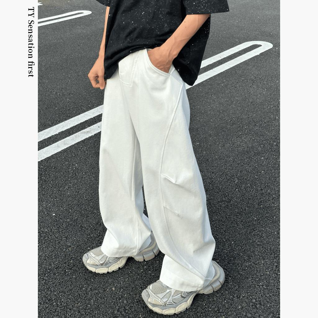 田野L  街头感褶皱弧形美式弯刀休闲裤直筒宽松