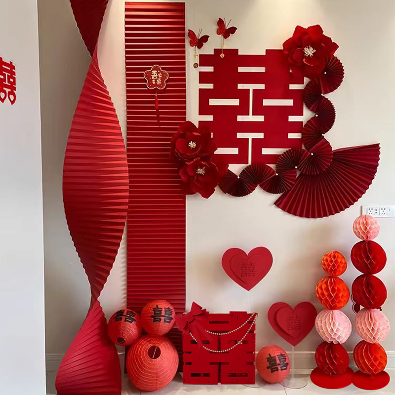 结婚房装饰背景墙套装女方卧室婚礼拍照区布置晨袍装扮简约高级