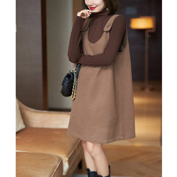 减龄毛呢背带连衣裙女2025秋季时尚气质长款宽松显瘦复古外套上衣