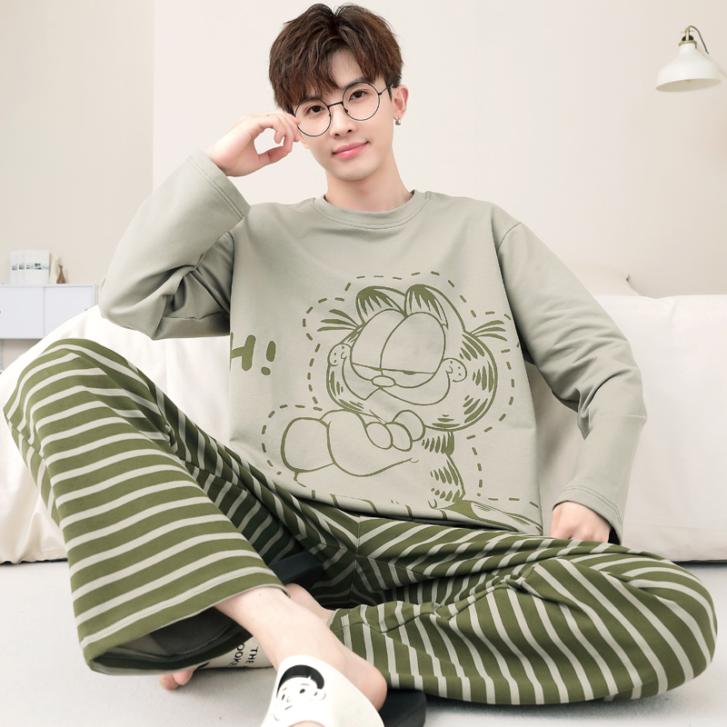 秋冬季薄款纯棉睡衣可爱卡通青少年全棉长袖男胖童宽松家居服套装