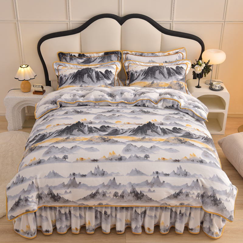 加厚牛奶绒四件套床裙款秋冬保暖珊瑚绒保暖法兰绒毛绒被套被罩