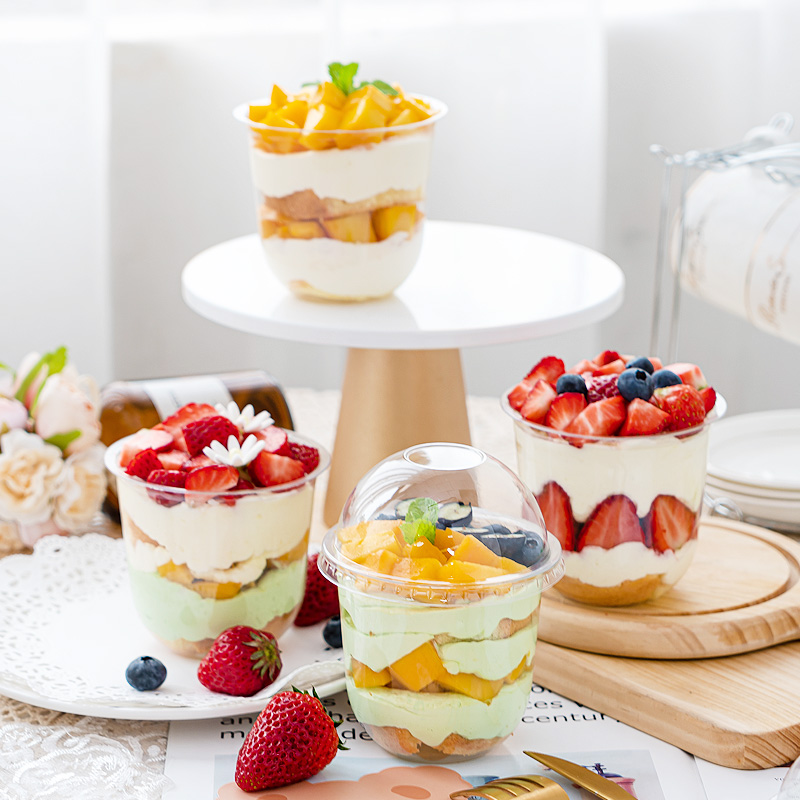 网红U型波波杯360ml波霸奶茶阿华田波波小奥豆豆水果蛋糕甜品杯