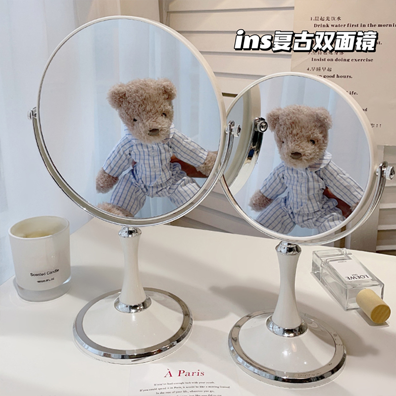 复古法式化妆镜家用卧室梳妆台桌面便携台式双面补妆高清放大镜子