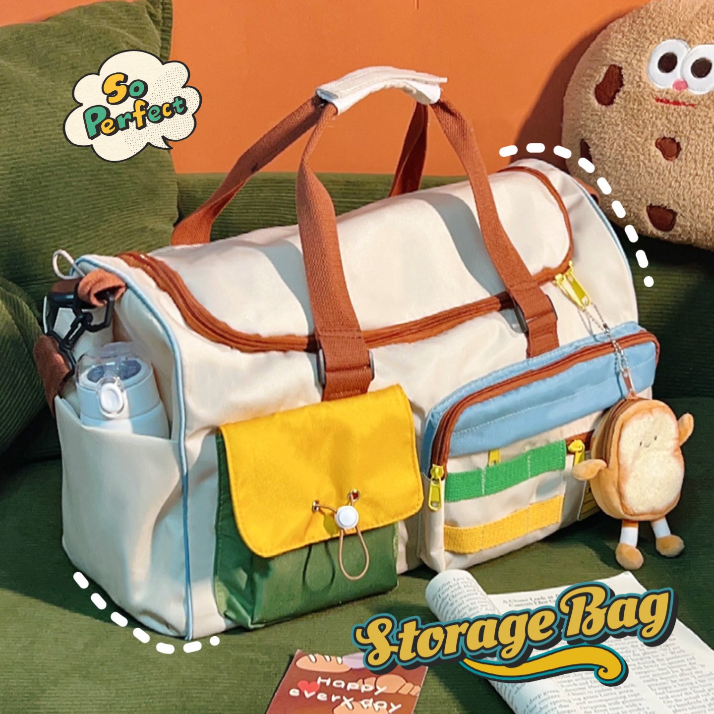 复古撞色旅行包大容量单肩男女健身斜挎运动包出差短途行李收纳包