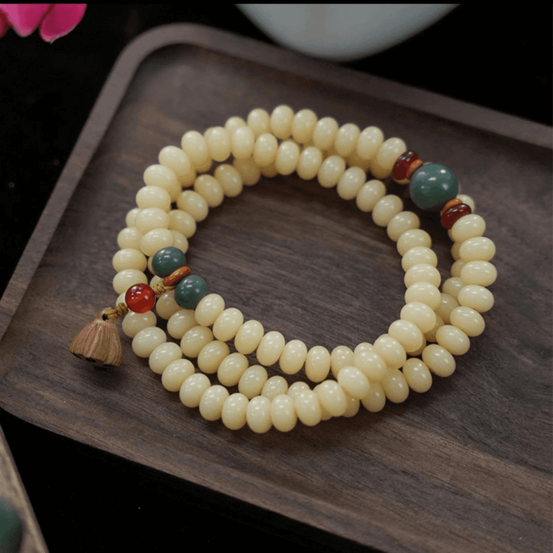 【108颗好运莲莲】奶白菩提根多圈手串算盘珠莲蓬手串手持（盘玩袋）