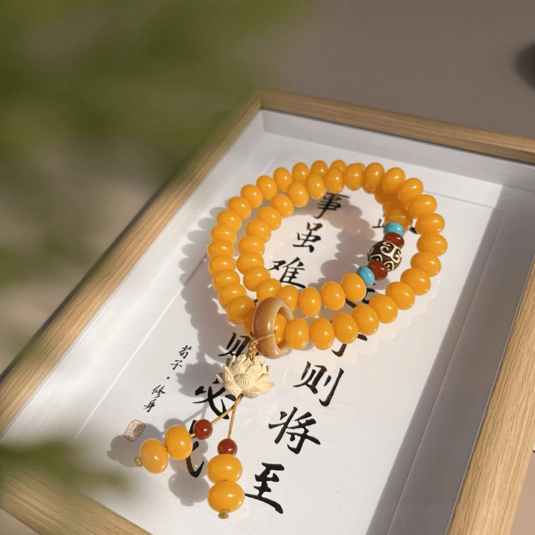 黄菩提根双圈手串算盘珠念珠象牙果莲花回纹珠文玩手持