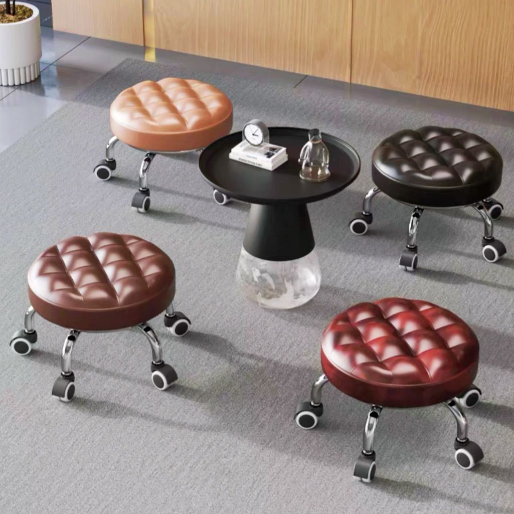 家用美缝凳子带轮万向轮旋转矮凳美甲修脚圆凳滑轮带娃儿童学步