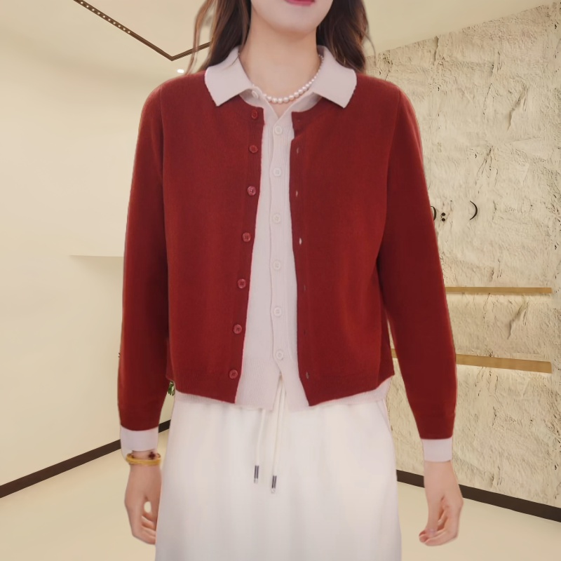 2025秋季新款韩系针织开衫显瘦长袖假两件洋气显瘦设计感上衣女