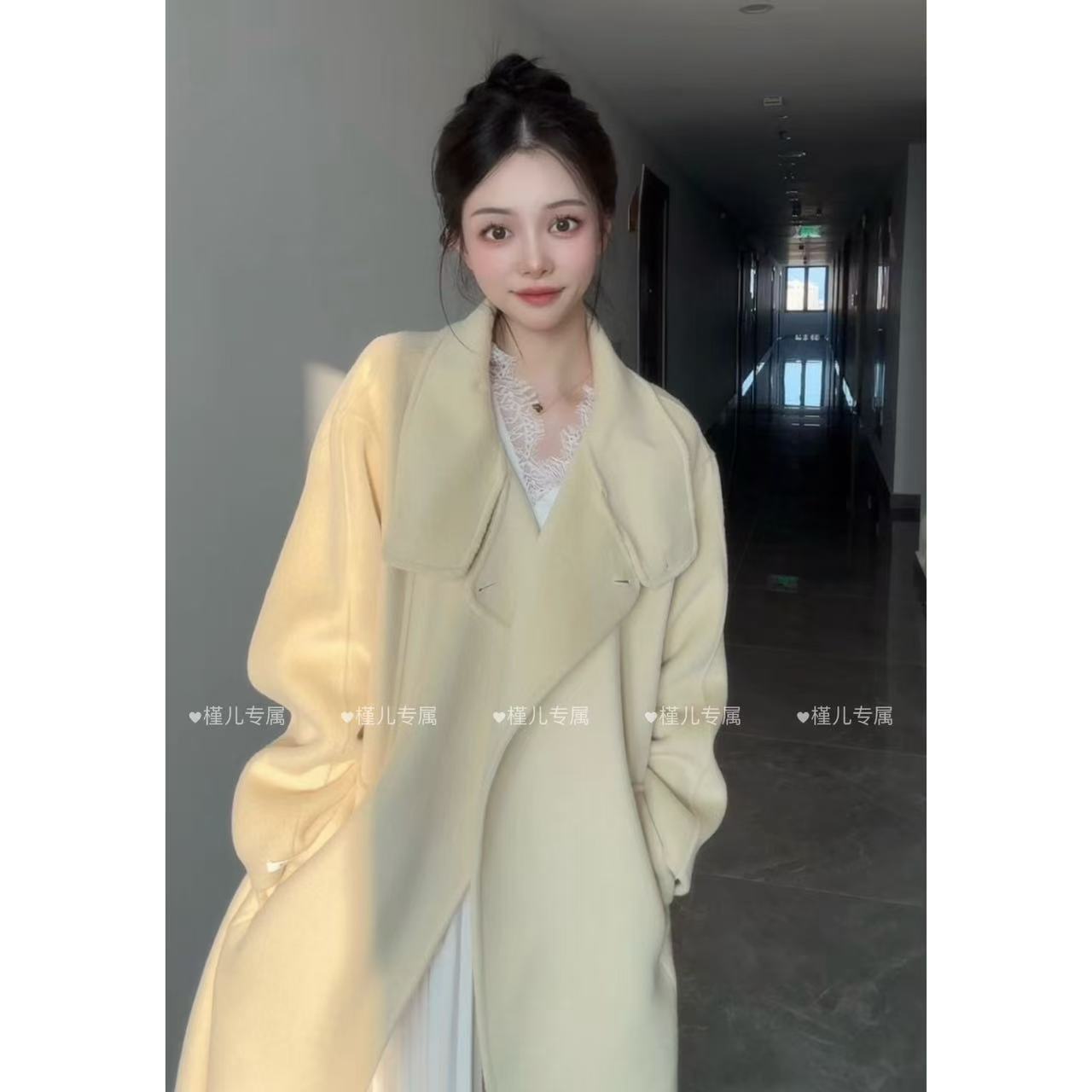 槿儿【芬兰雪镜】2025新款氛围感秋冬长款双面羊毛大衣98066