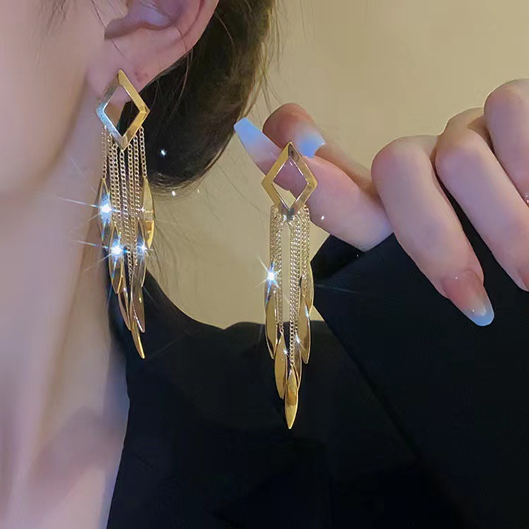 铜合金耳饰 轻奢高级感女神气质流苏耳环长款小众个性夸张耳坠潮