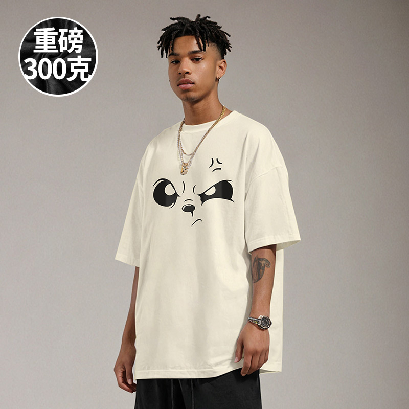 200斤以上大码男装重磅300g美式潮牌宽松T恤简约短袖胖子纯棉半袖