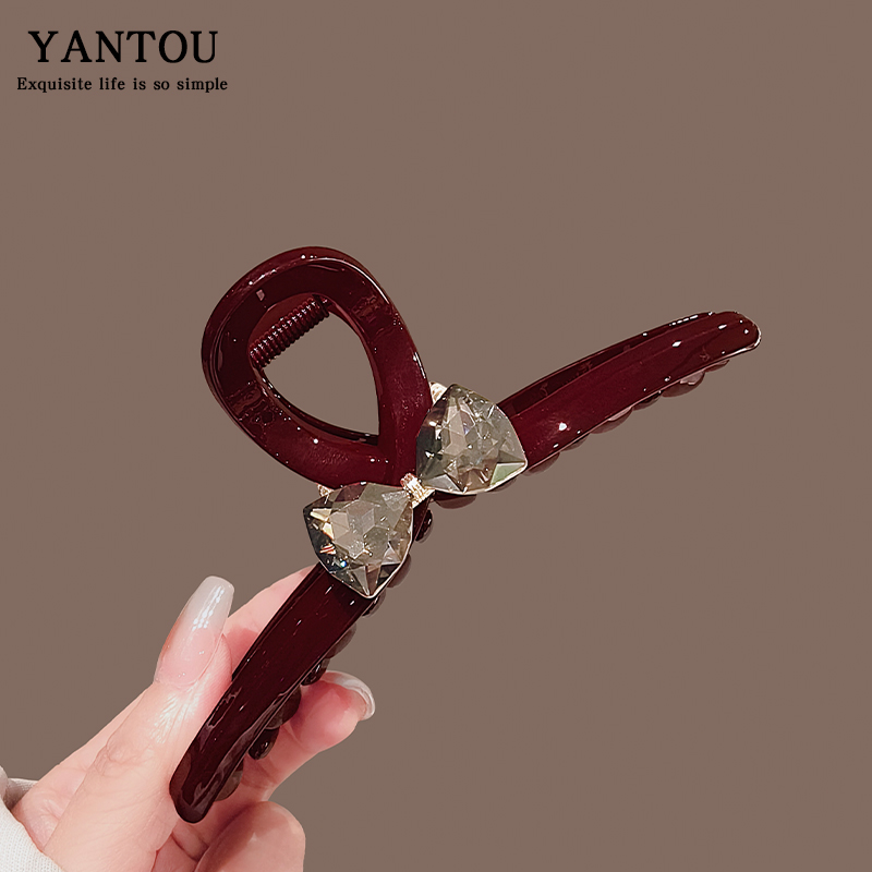 新年红色水晶珍珠抓夹时尚后脑勺鲨鱼夹子韩国新款气质盘发抓子女