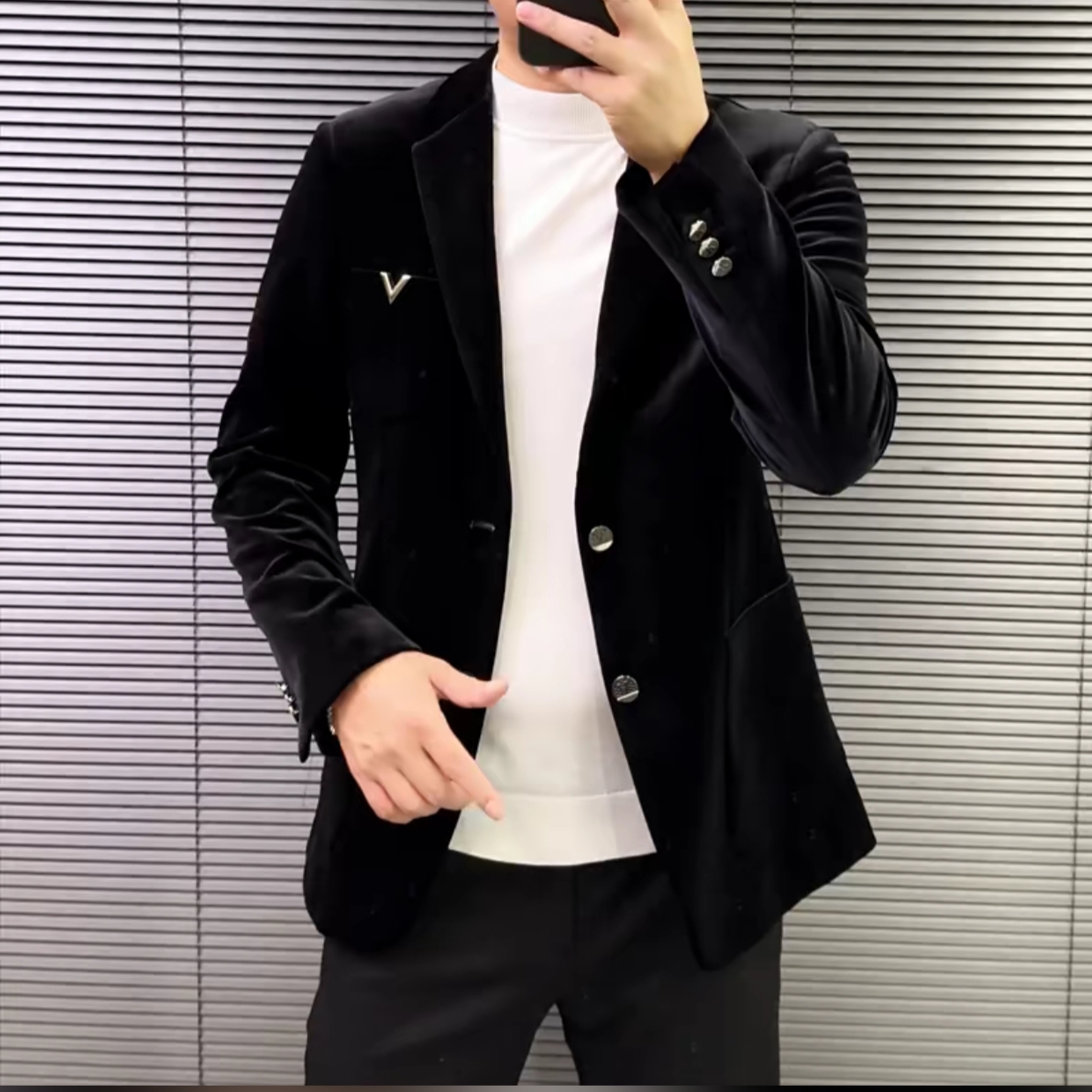 1393春秋季丝绒西服百搭休闲酷商务简欧高级感帅气潮流舒适高品质
