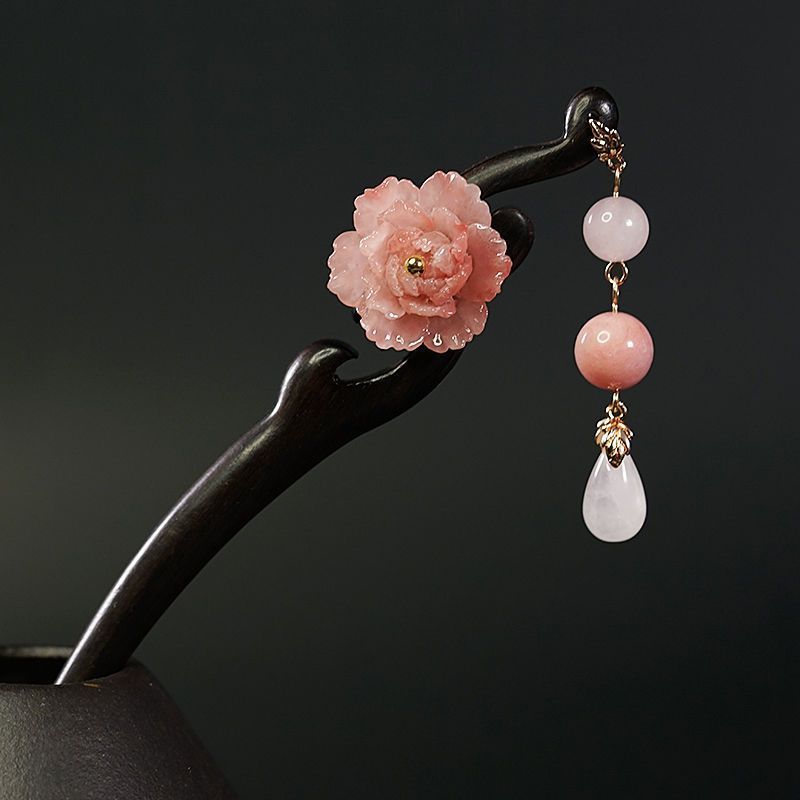 发簪子古风流苏玉簪黑木汉服头饰手工日常简约现代盘发旗袍木发簪