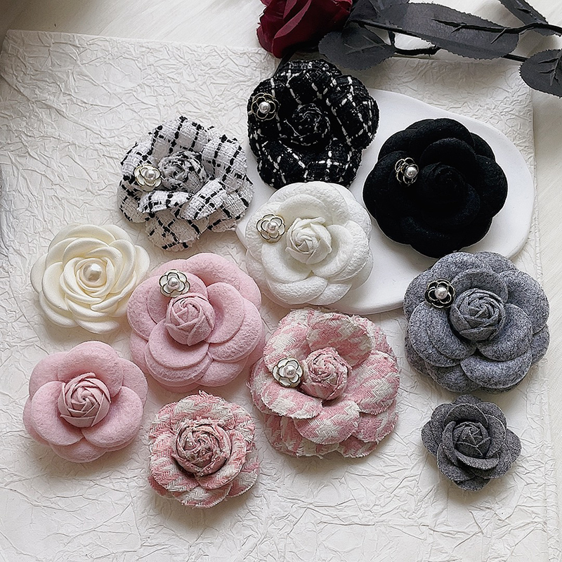 小香风手作山茶花黑白灰纯色花朵立体胸针领花别针装饰配迷你小号